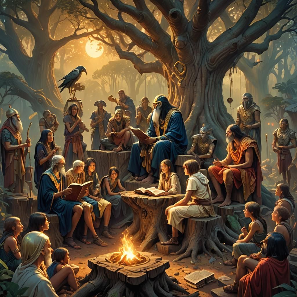 Thoth and Epimetheus Telling Stories: Mythic Fantasy Art