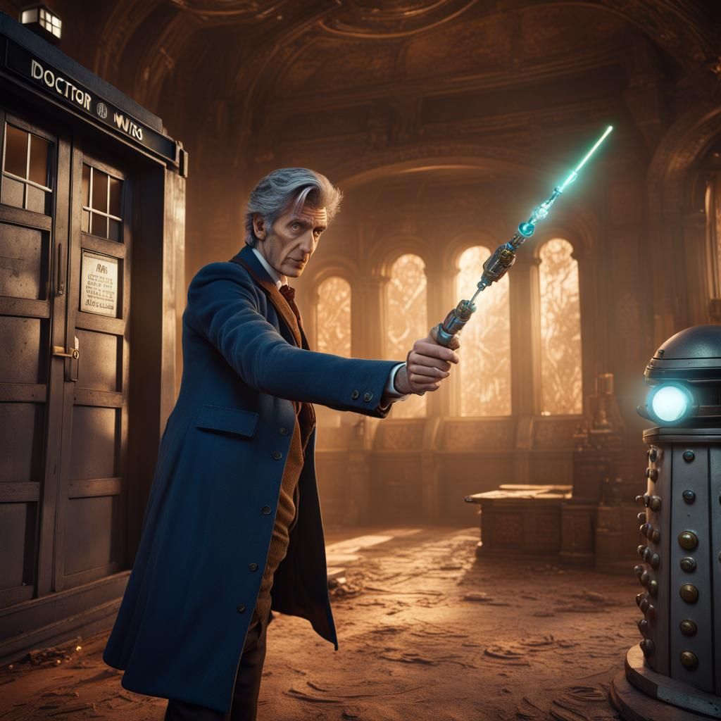 Doctor Who using his sonic screwdriver