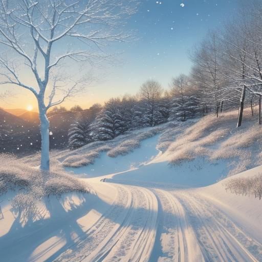 Impressionist Winter Scene: Snowy Path Through Dunes