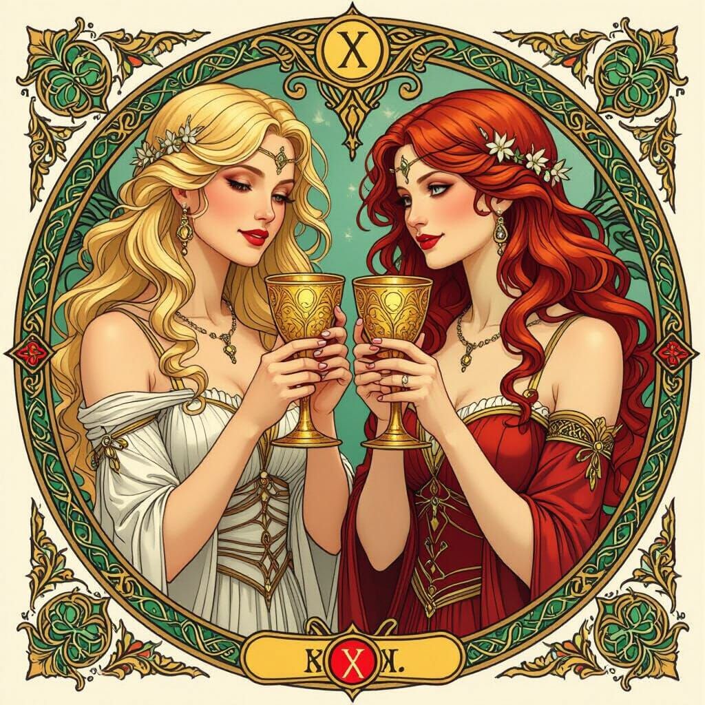 Tarot Card Style Image of Two Best Friends
