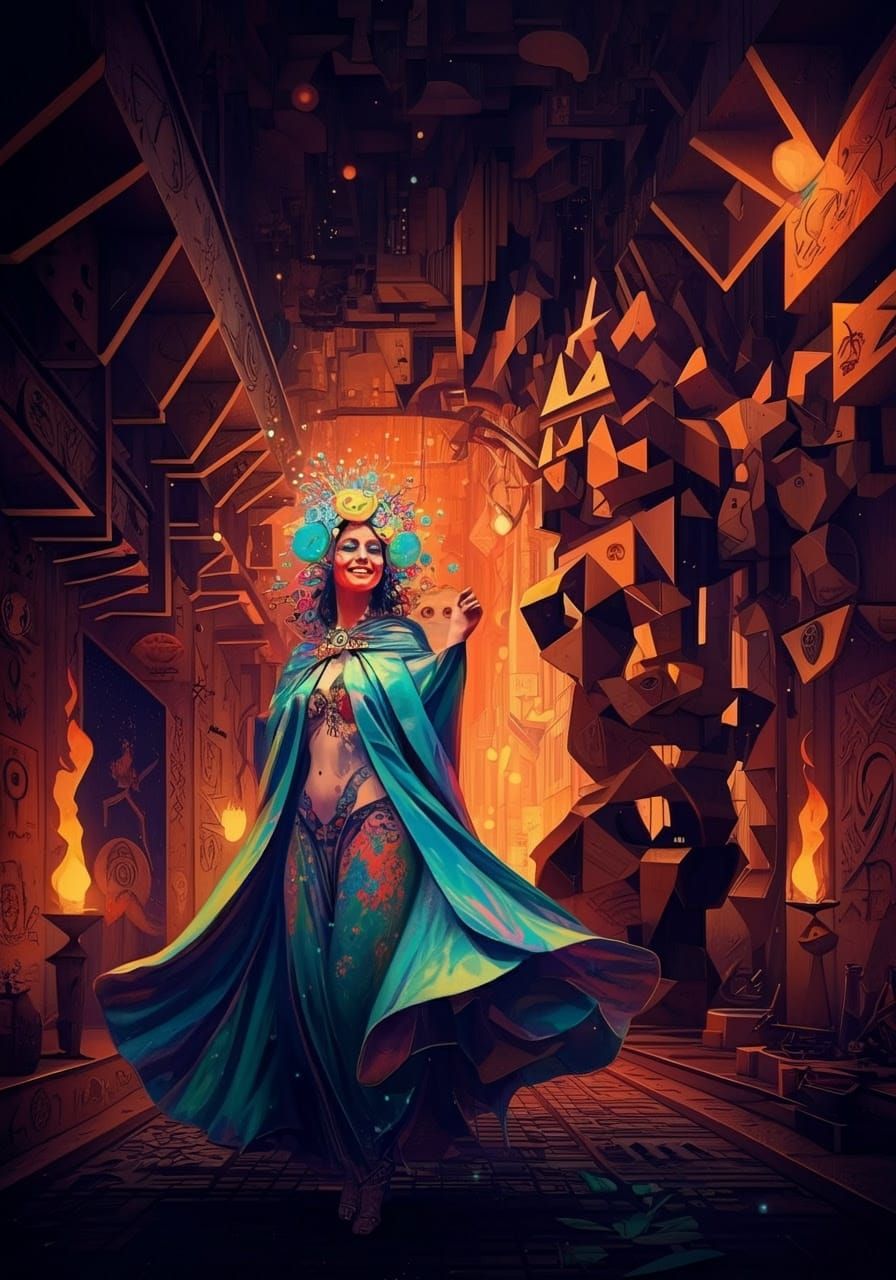 Cyberpunk Goddess in Iridescent Dance