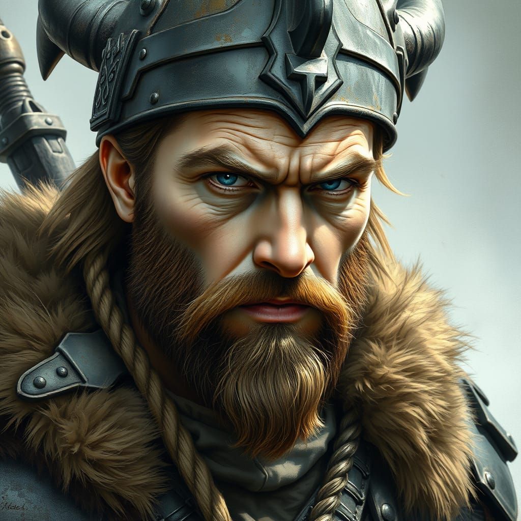 Barbarian Warrior with Braided Beard in Photorealistic Style