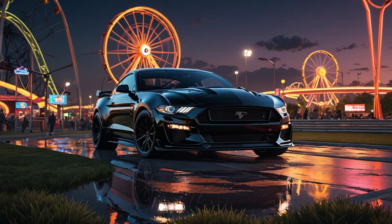 Glossy Black Mustang GT500 Super Snake in Neon Twilight
