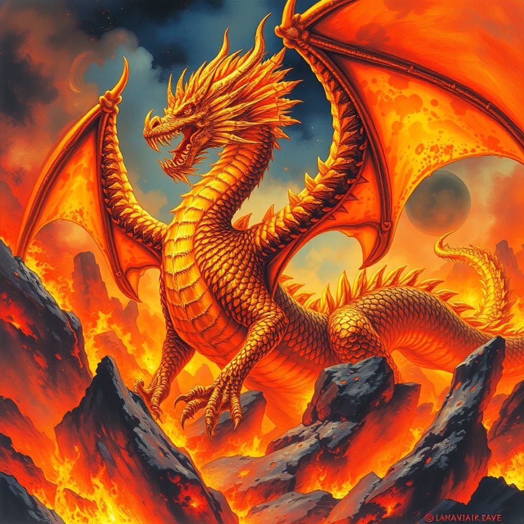 Majestic Fire Dragon in Fantasy Art Style