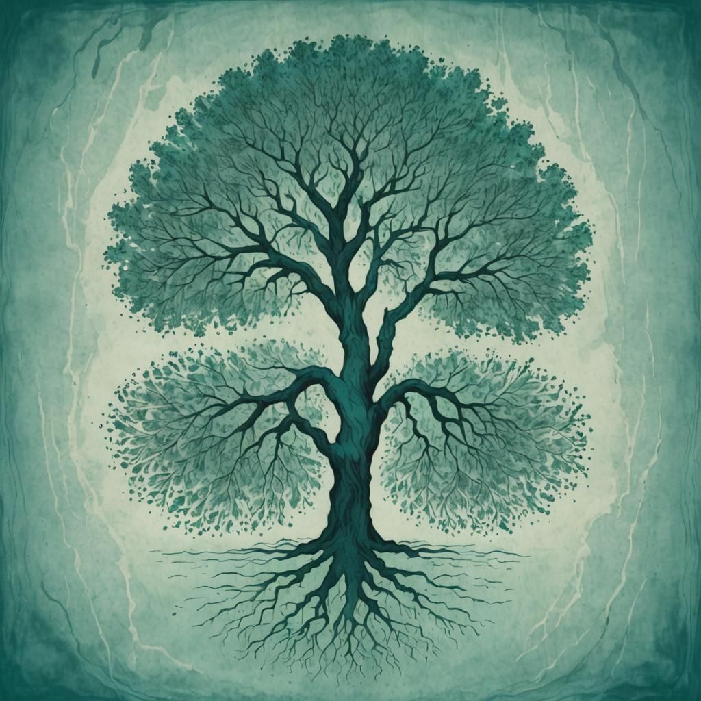 Teal Rorschach Inkblot Willow Tree