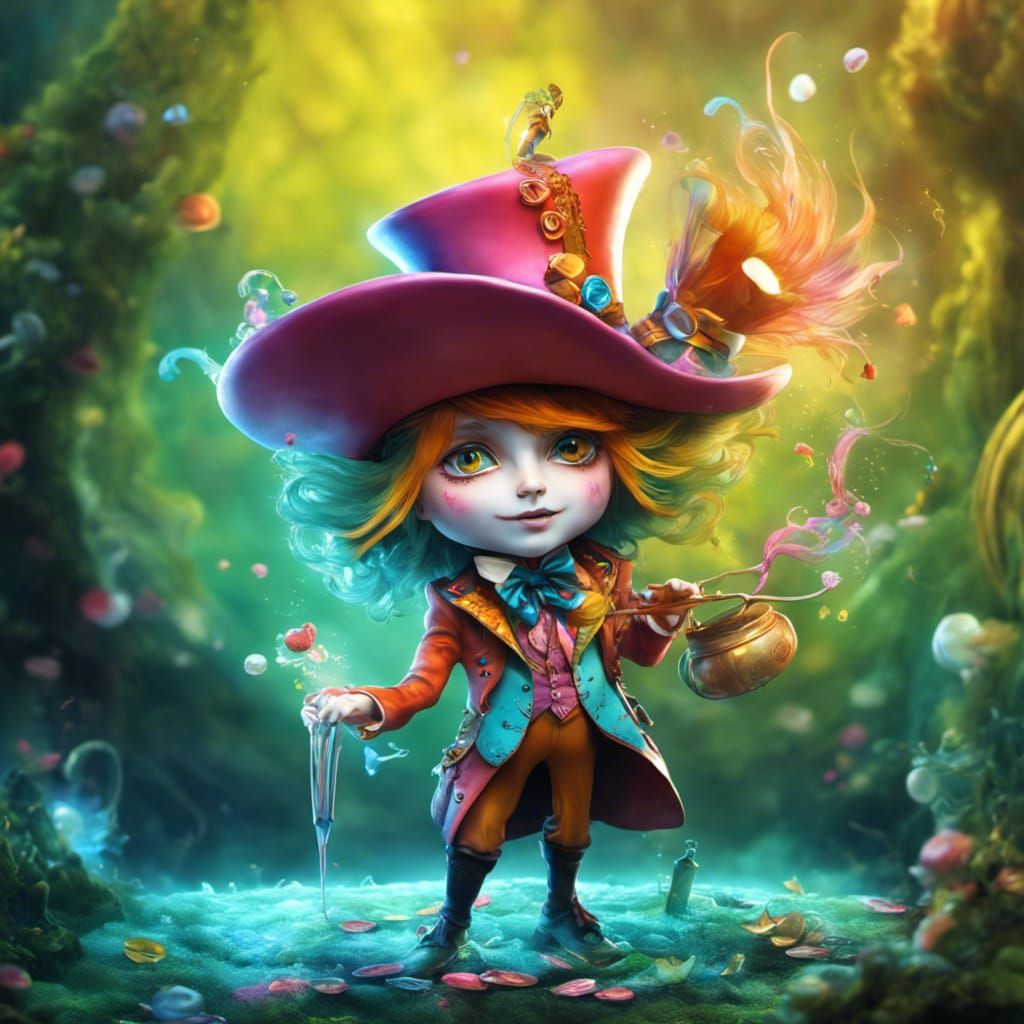 Charming Chibi Mad Hatter Portrait in Splash Art Style
