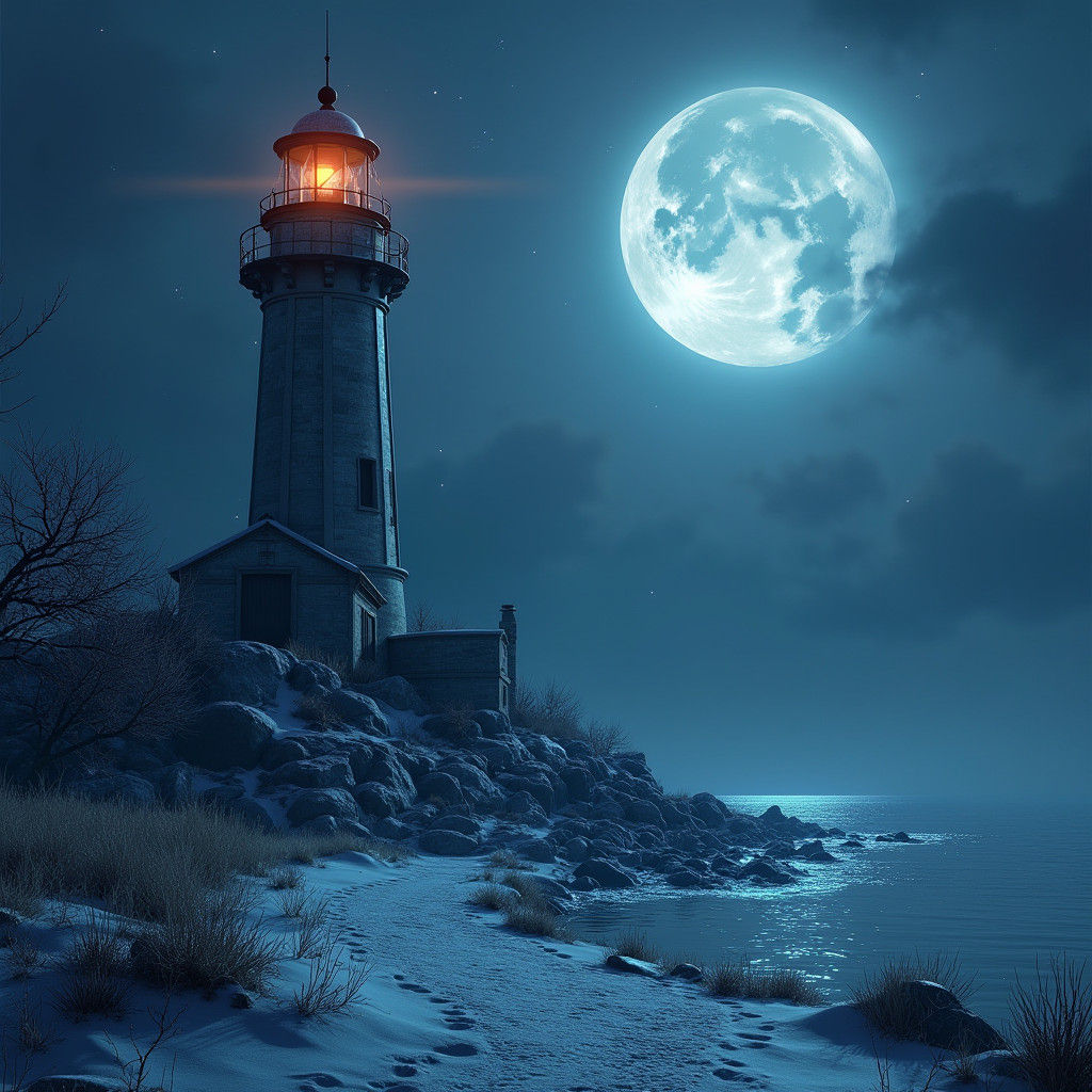 Spooky Lighthouse on Winter Night: Detailed Matte Painting