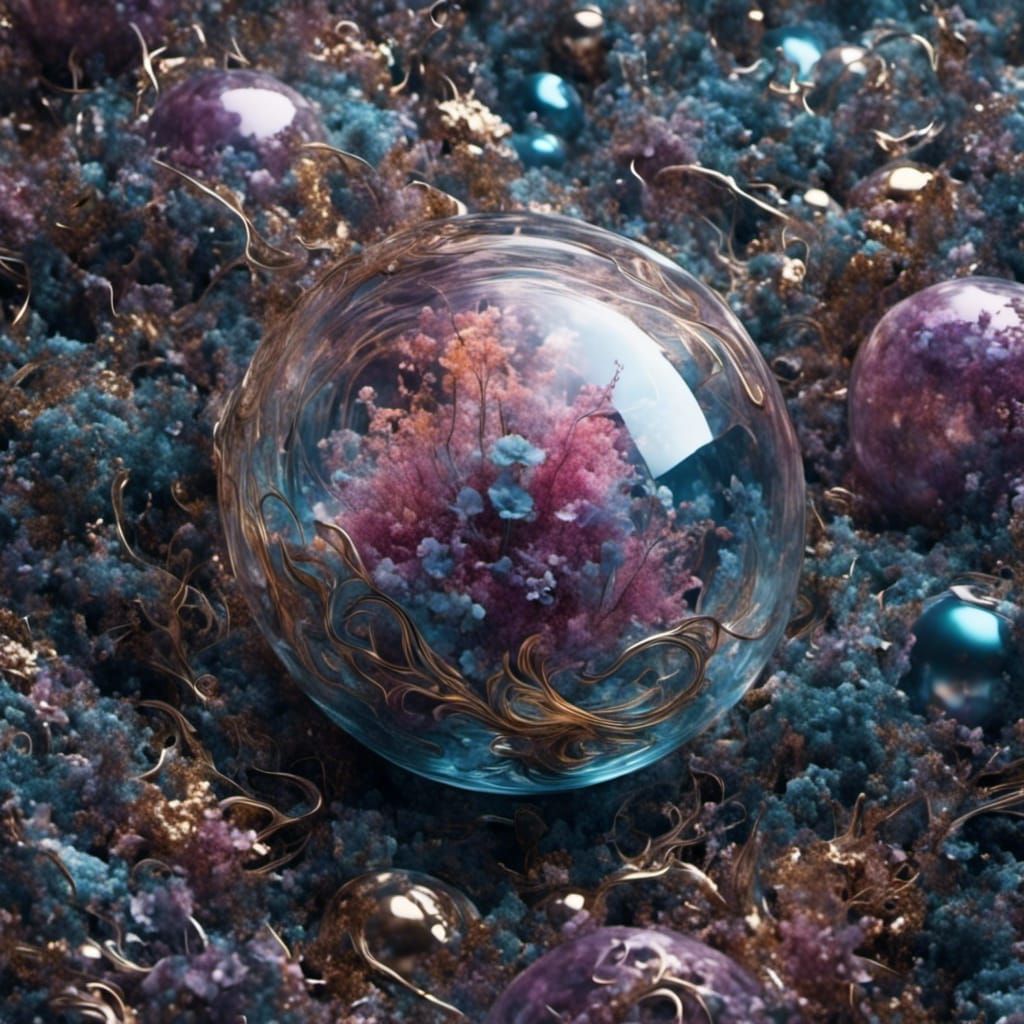 Glimmering Metallic Ball in Synthwave 2099 Style