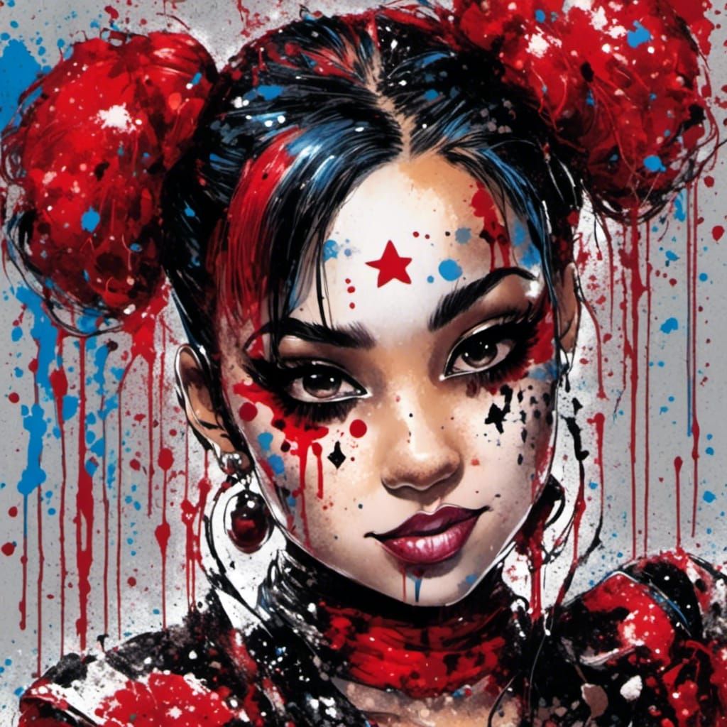 Glittering Harley Quinn Chibi in Graffiti Style