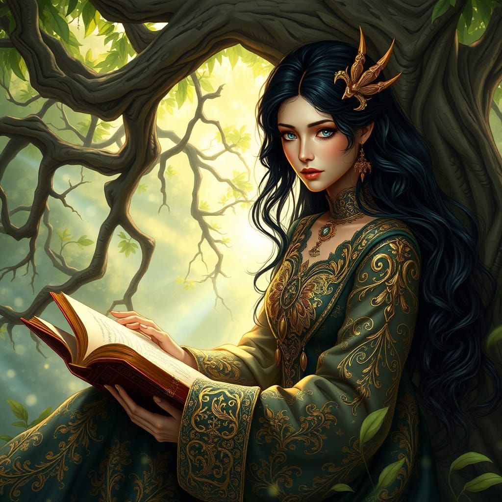 Ethereal Fantasy Queen Enchants Beneath Ancient Tree