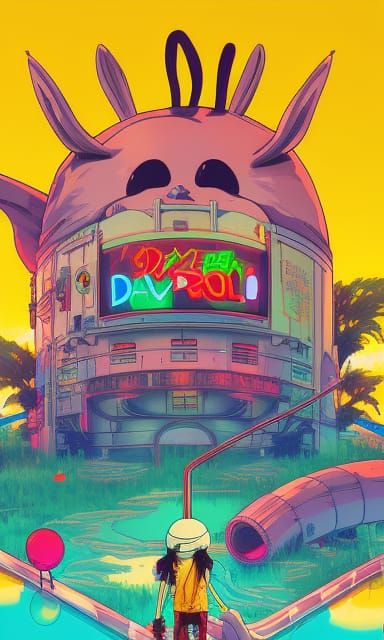 Cyberpunk Rabbit with Lollipop in Anime Style