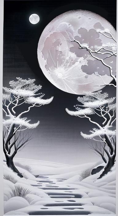 Serene Night Scene in Chinese Ink Style