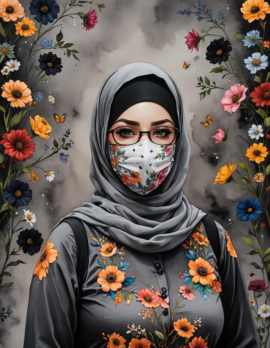 Psychedelic Portrait of Hijabi Woman in Pop Art Style