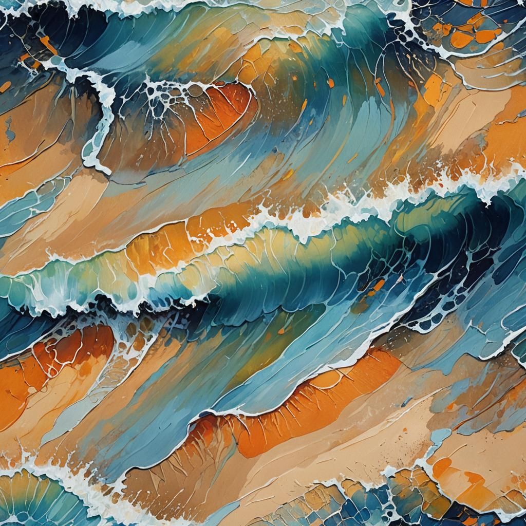 Expressionist Beachscape with Crashing Blue Waves