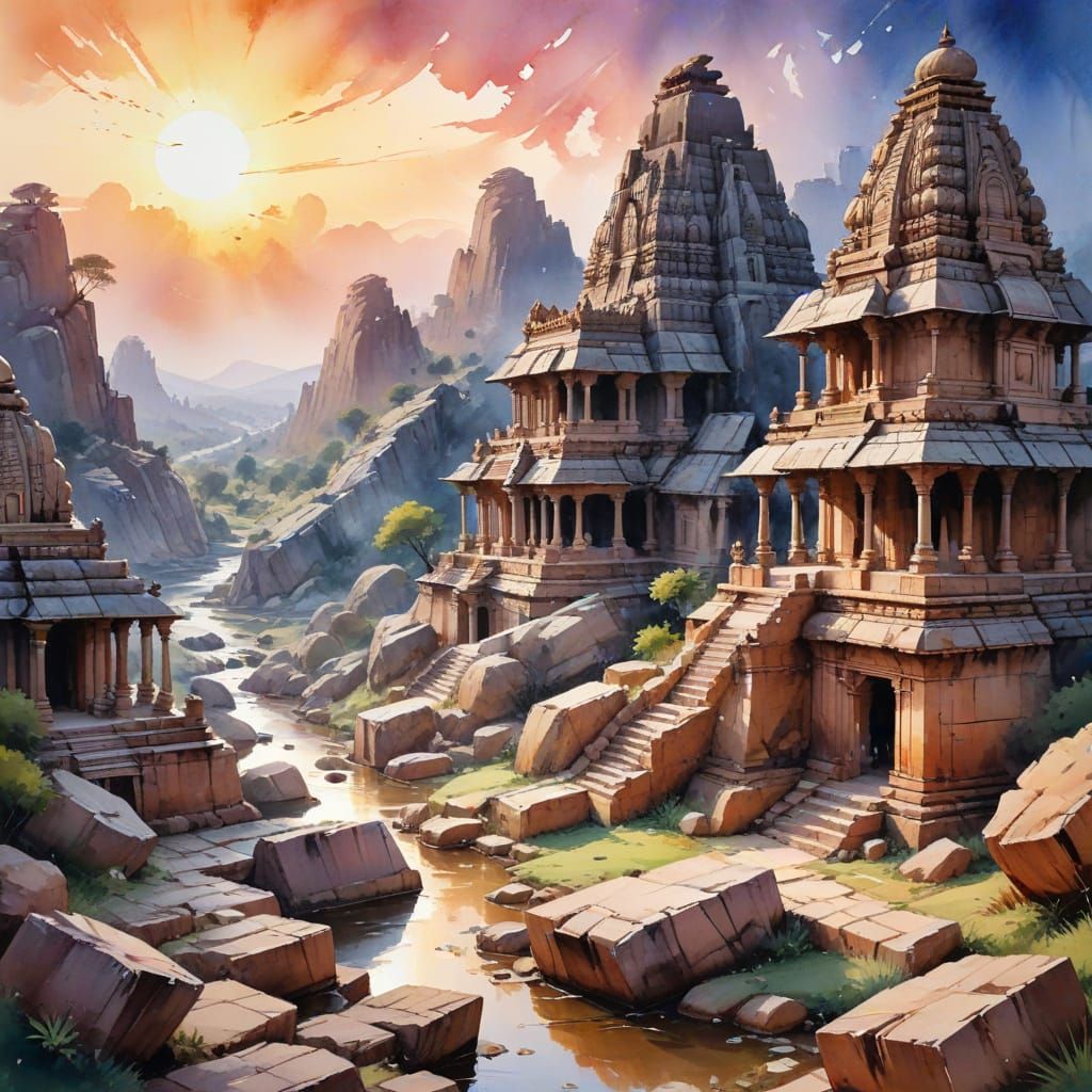 Surreal Indian Temple Landscape at Dawn