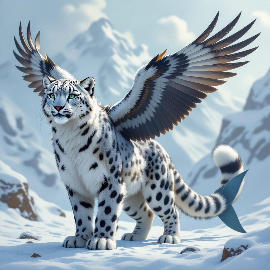 Mythical Creature: Snow Leopard, Shark Tail, Eagle Wings