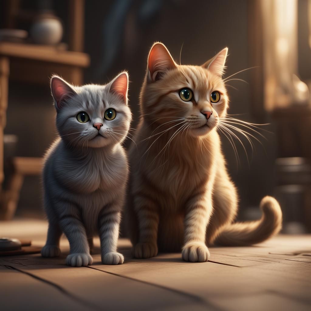 Cats Playing: Detailed Matte Painting in 8k