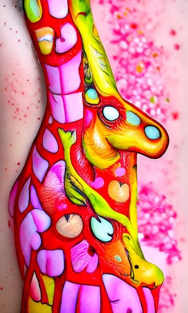 Pink Giraffe in Detailed Colorful Ink Style