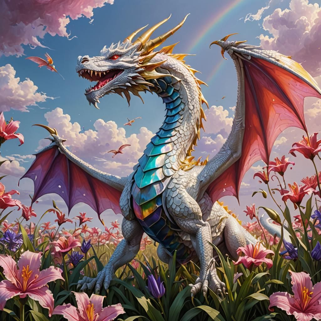 White Dragon Flight Over Lily Field