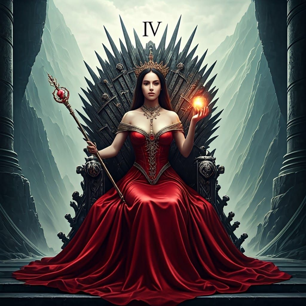 Regal Woman Reigns in Opulent Throne Room