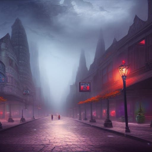 Fantastical Cityscape Matte Painting in Deep Color