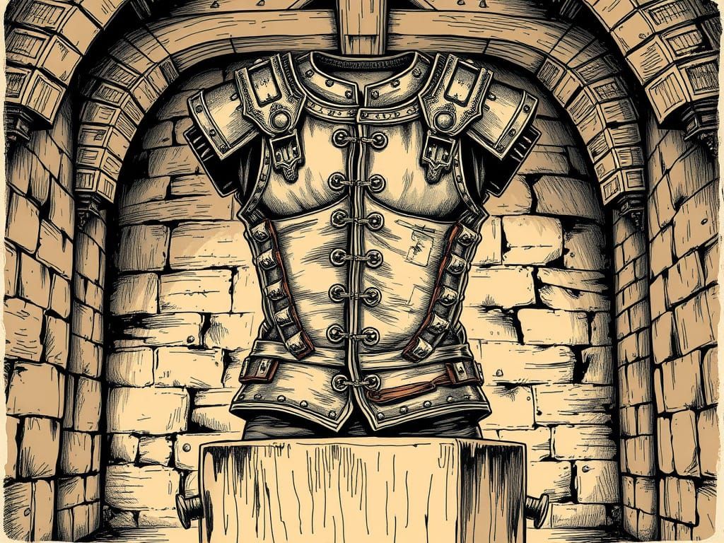 Medieval Fantasy Armor in Sepia-Toned Ink Style