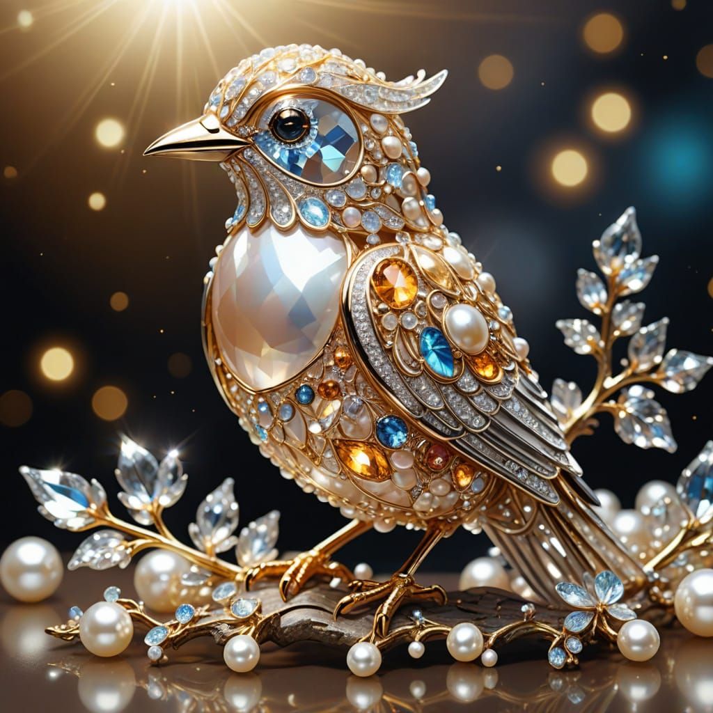 Crystal Bird Portrait with Chrome and Pearl