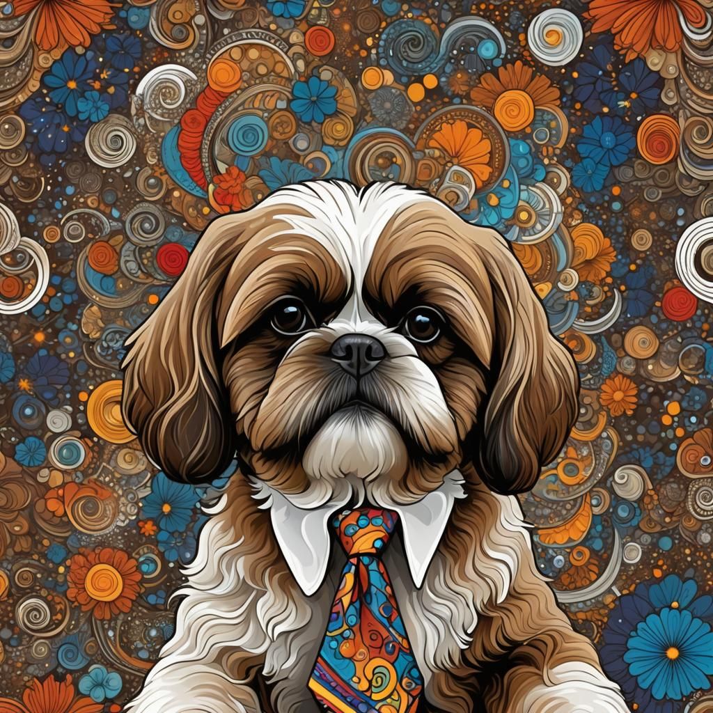 Shih Tzu in Cosmos with Colorful Tie