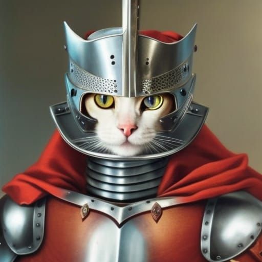 Knight Cat Portrait in Medieval Style