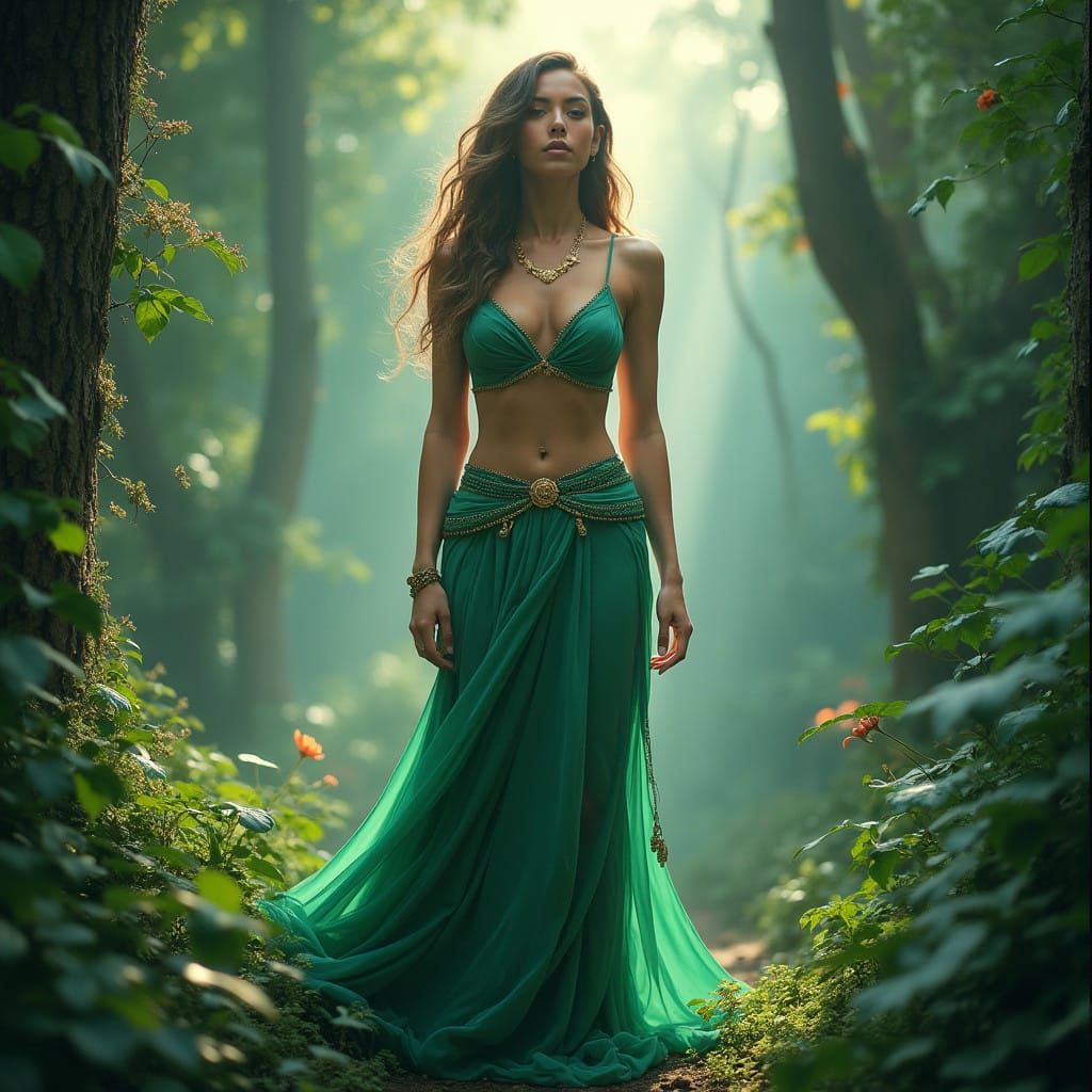 Confident Goddess Emerging from a Vibrant Garden of Transfor...