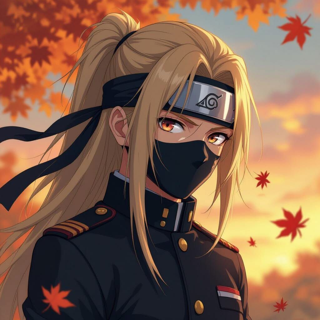 Anime Character in Autumn Sunset, Dynamic Illustration Style