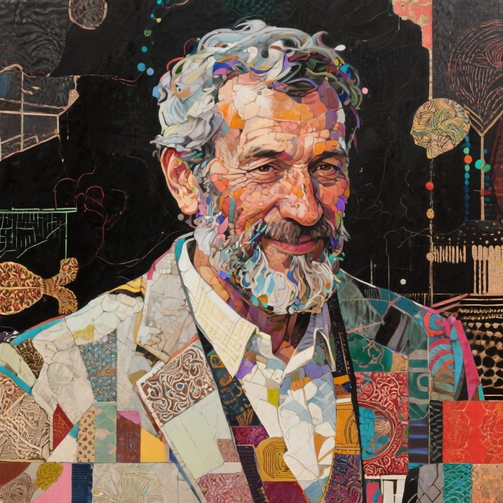 Portrait of a Kind Man in Mixed Media Style