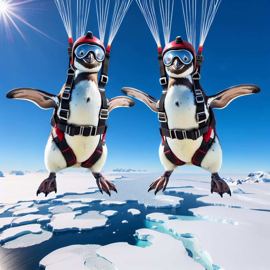 Penguins skydiving