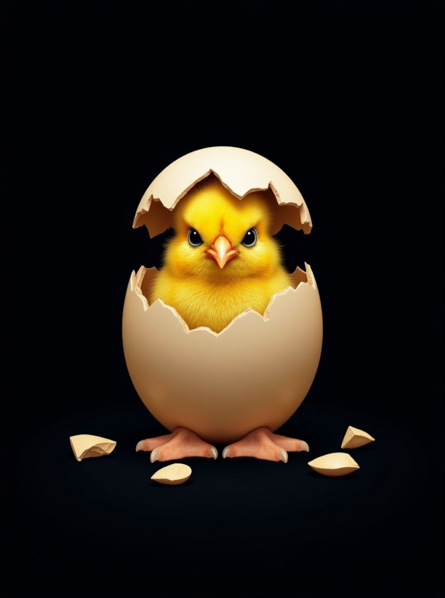 Baby Chick Emerges From Egg in Dark Mystical Scene