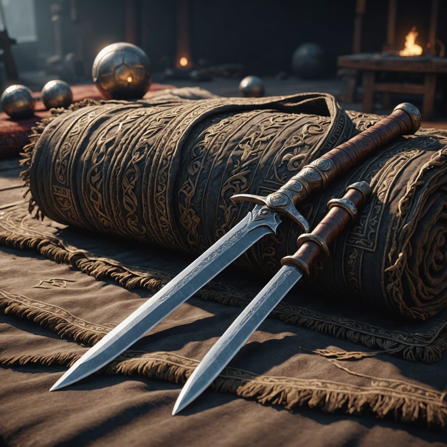 Weaponized Blanket in 3D Game Cinematic Style