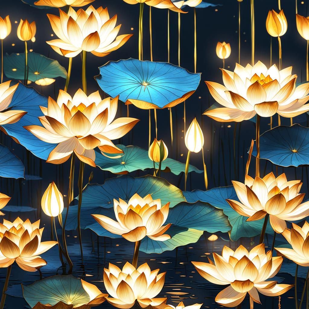 Luminous Lotus Flowers in Dark Fantasy Style