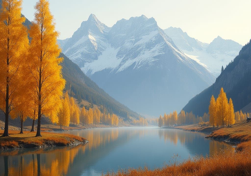 Autumnal Engadin Scene with Golden Larches