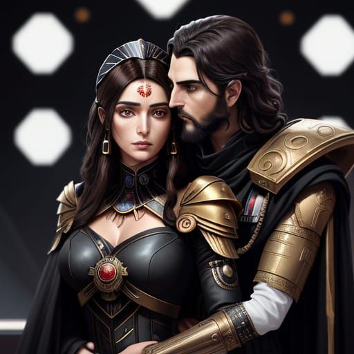 Sci-Fi Goddess Isis Embraces Dionysus on Space Station