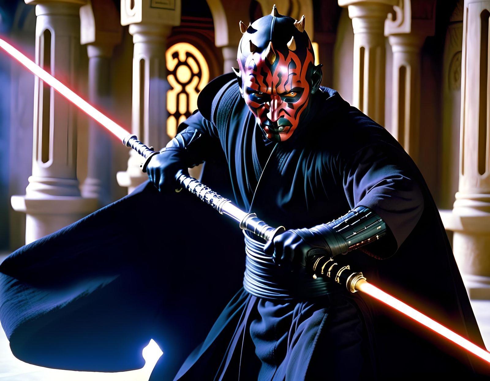 Darth Maul's Duel: A Hyperrealistic Star Wars Scene