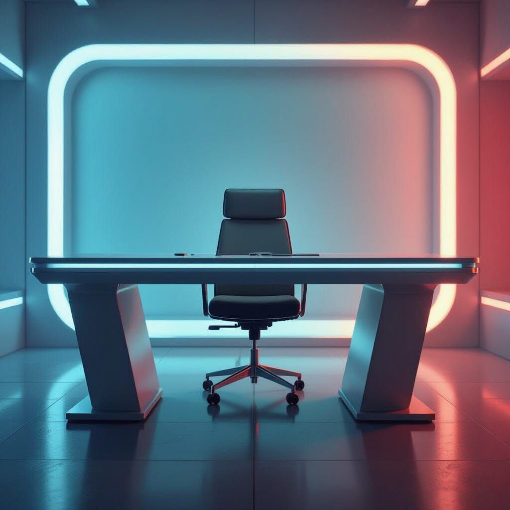Sleek Futuristic Studio Desk with Gradient Background