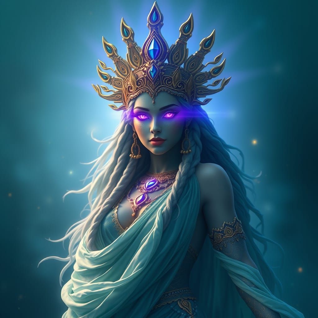 Goddess Iemanja in Atlantean Attire with Violet Light Eyes