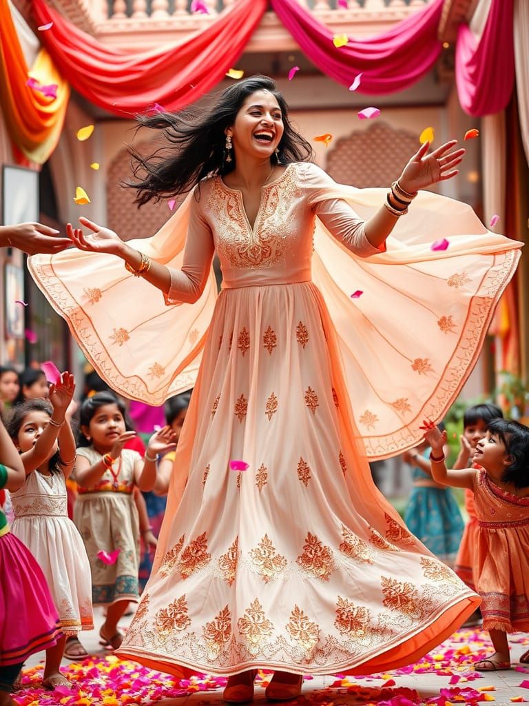 Vibrant Indian Celebration in Whimsical Pastel Peach