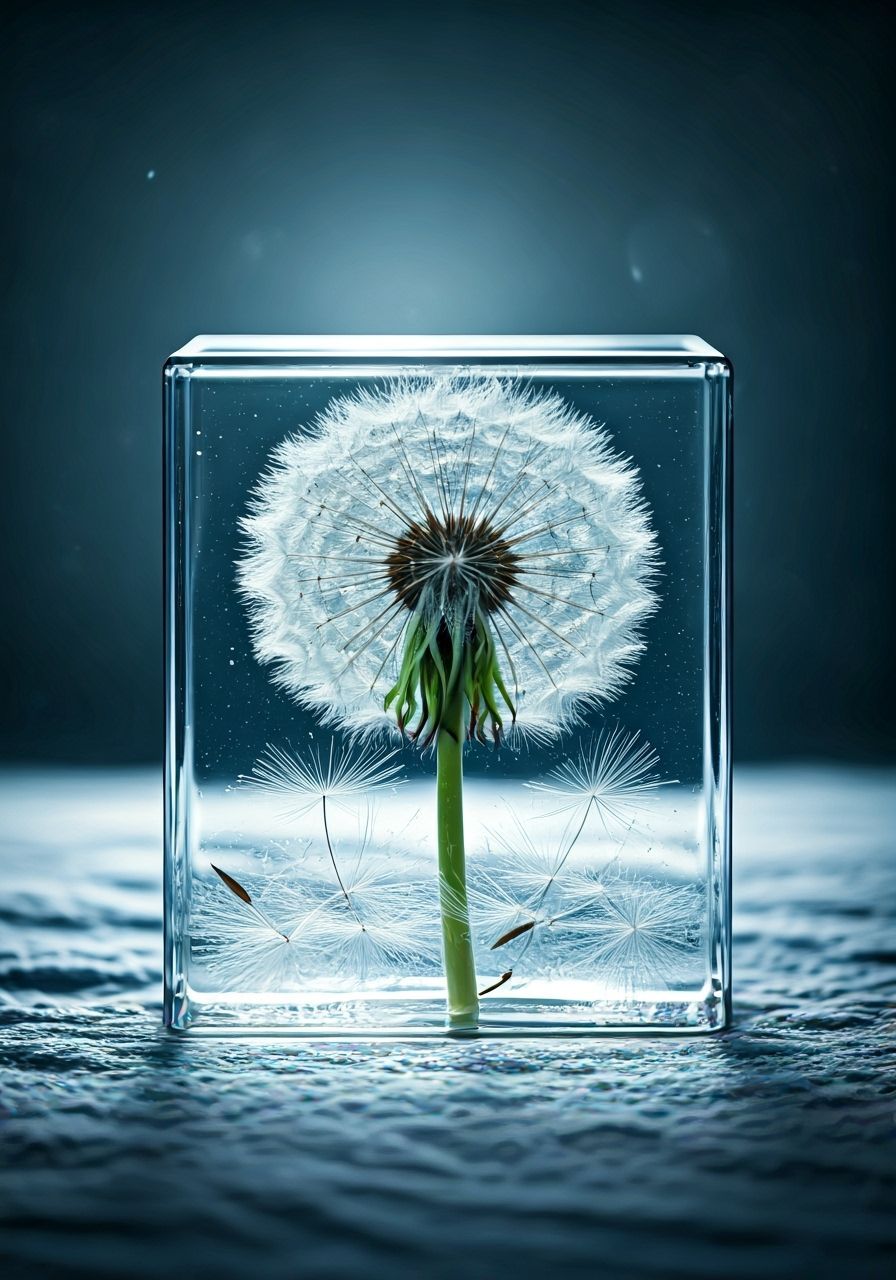 Glass Dandelion in Frozen Landscape