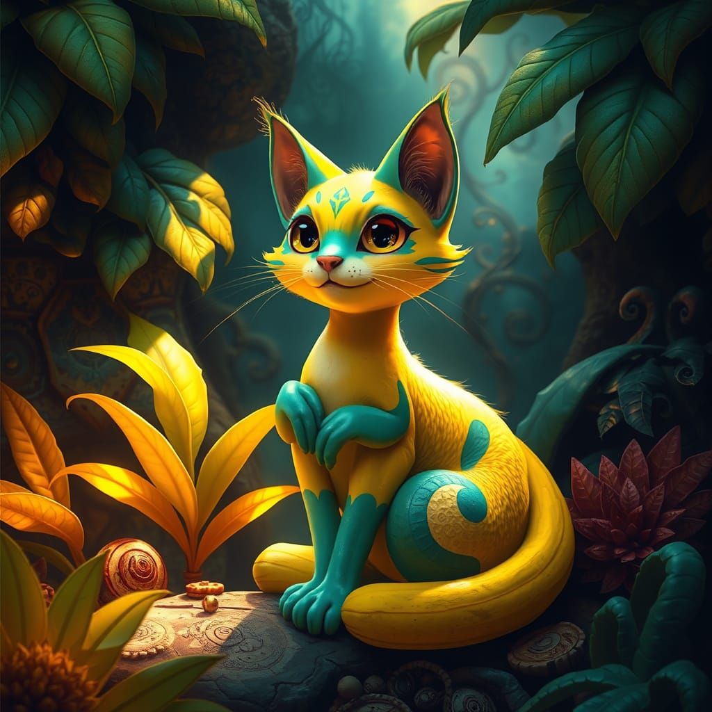Whimsical Feline in Exotic Setting