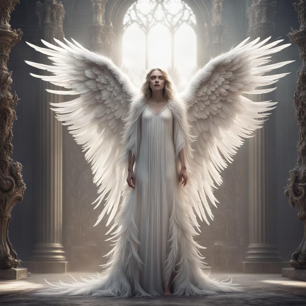 White Feathered Angel in Digital Matte Painting