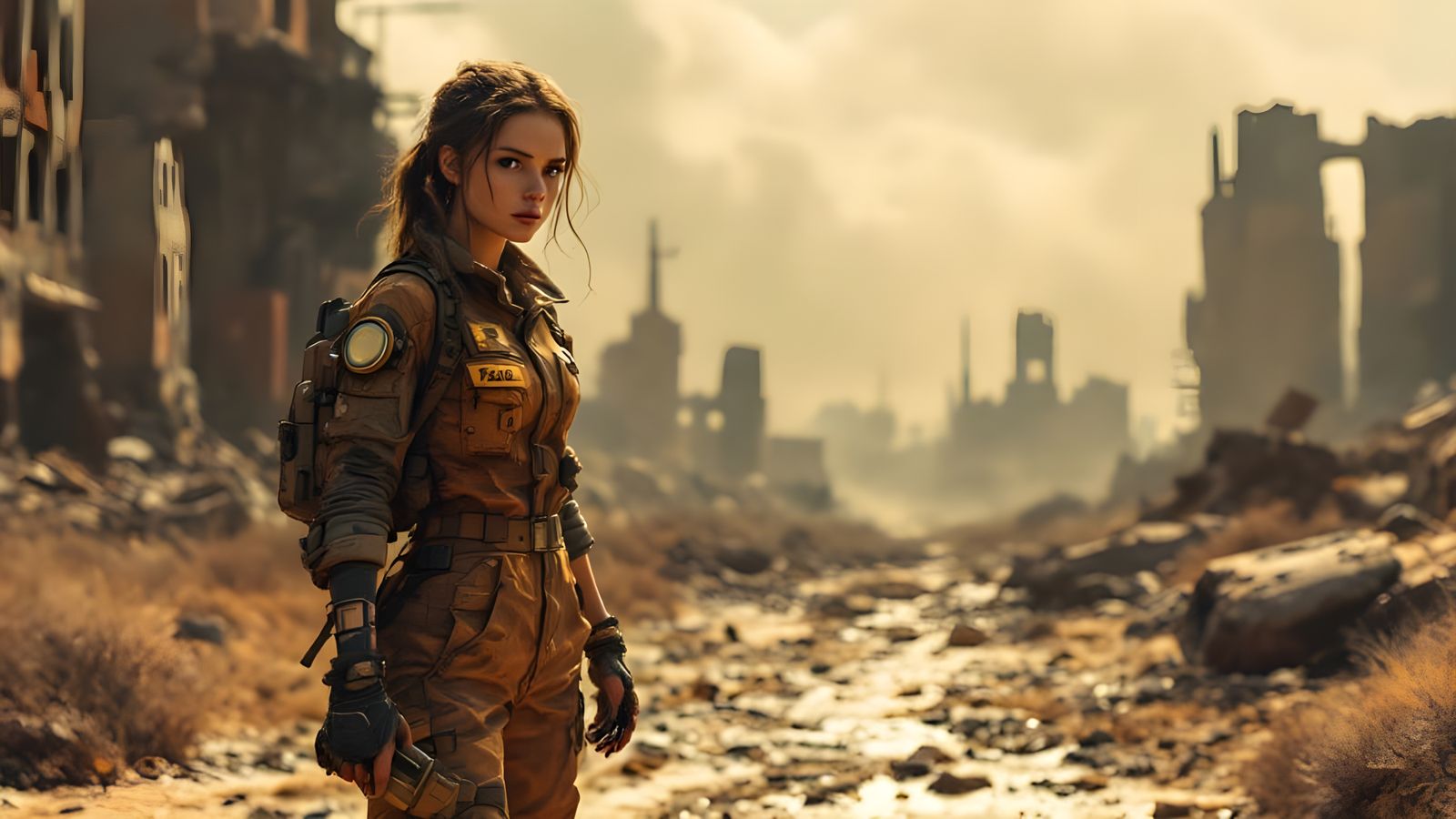 Fallout Girl in a Post-Apocalyptic Landscape