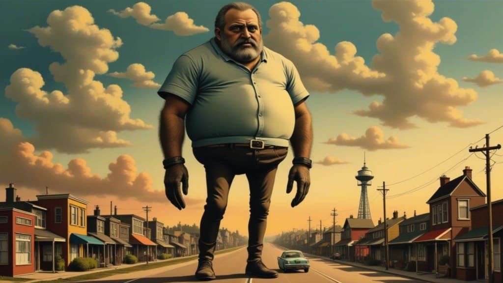 Giant in Abandoned Town: Cinematic Sci-Fi Style