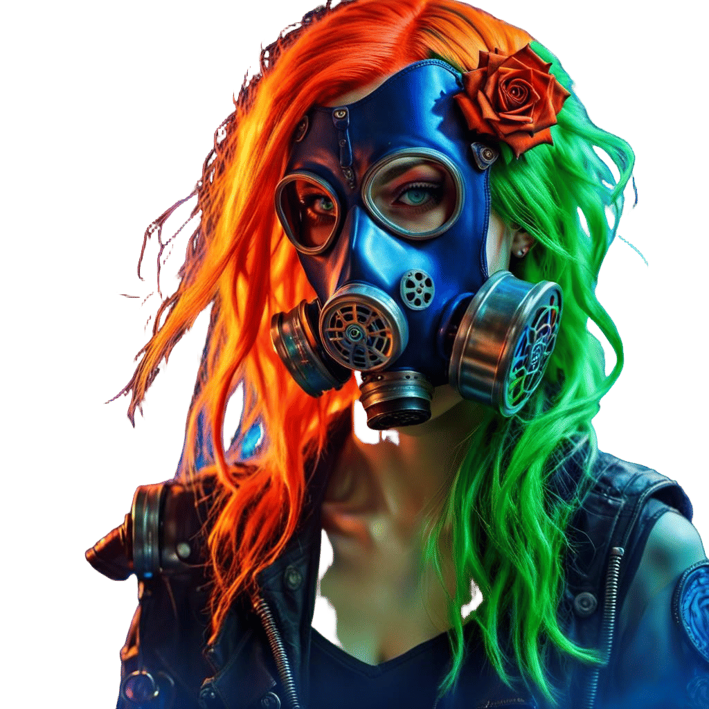 Cyberpunk Girl with Rose in Psychedelic Haze
