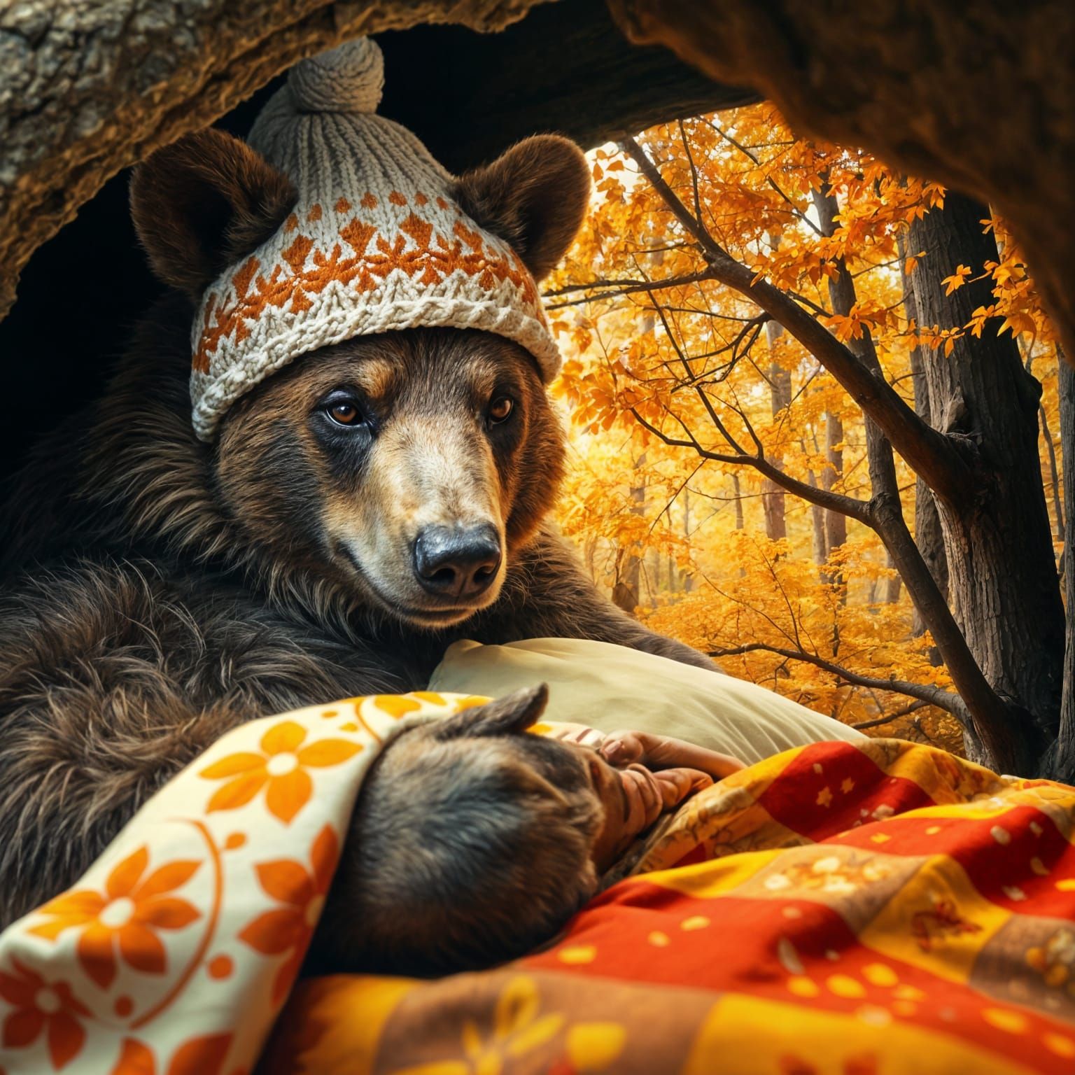 Bear Prepares Bed in Autumnal Double Exposure