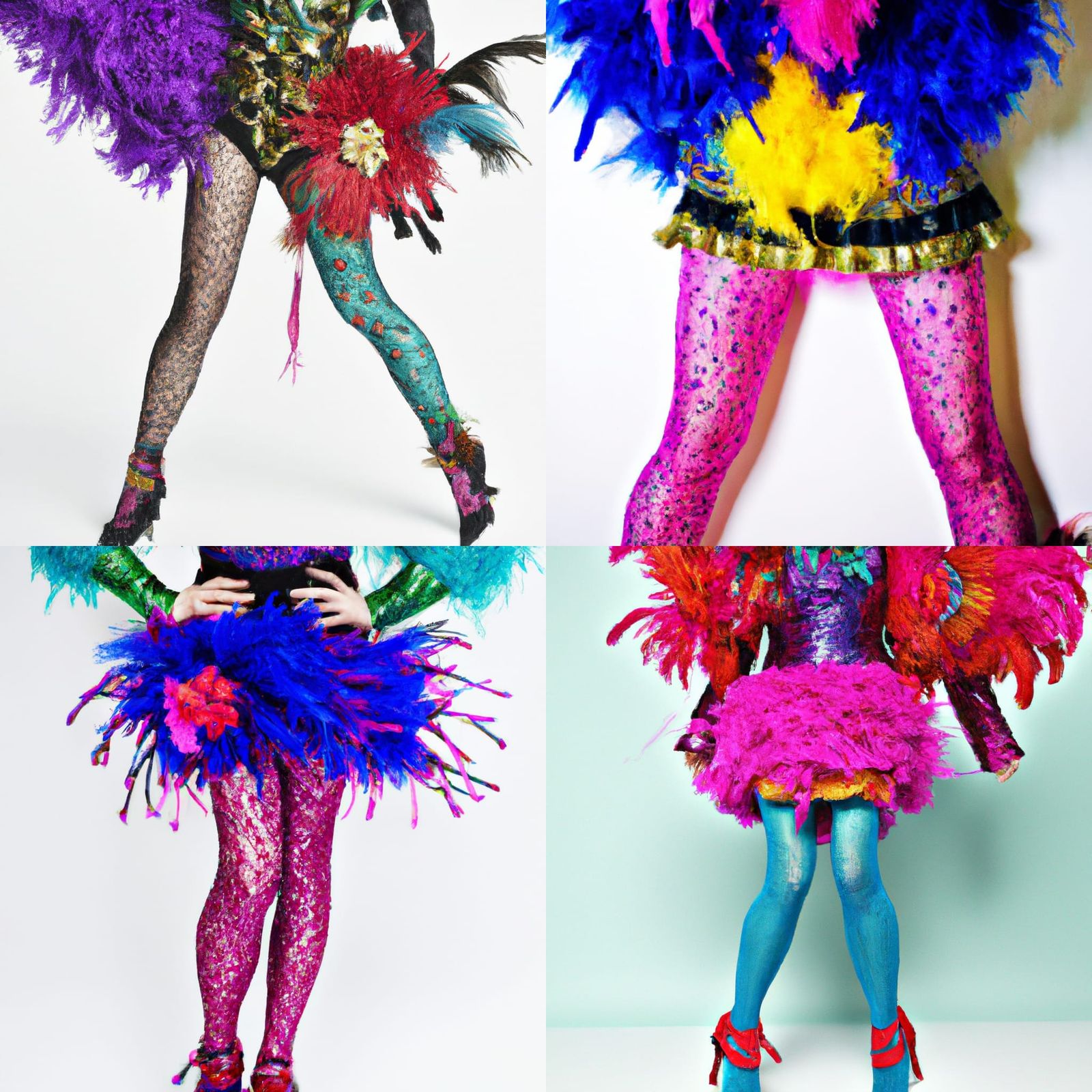 Vibrant Cabaret Outfit with Feathers and Sequins